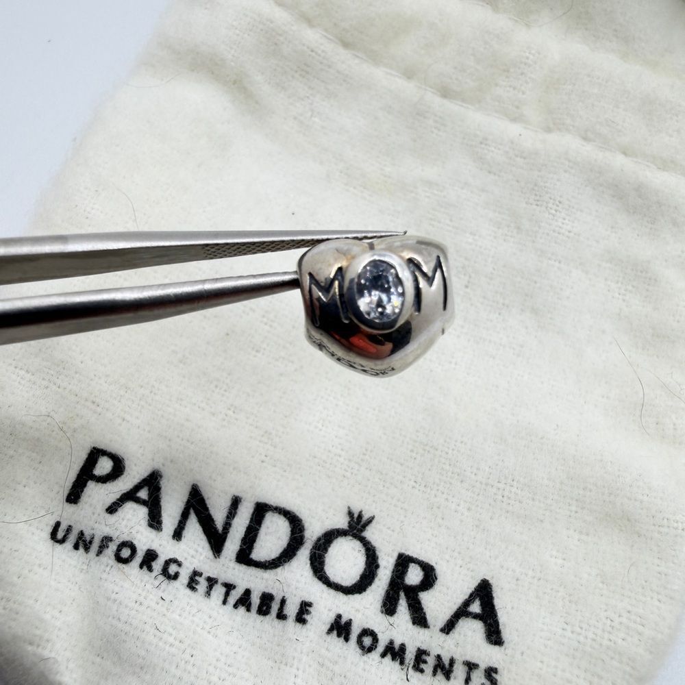 Pandora "Chamilla" Sterling Silver 925‎ MOM heart charm with CZ stone JA-21A!